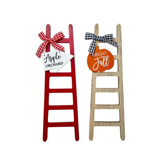 Fall Ladder Wood Decor Mini Sign Set 2pc Apple Orchard Hello Fall Tiered Tray - Picture 12 of 13
